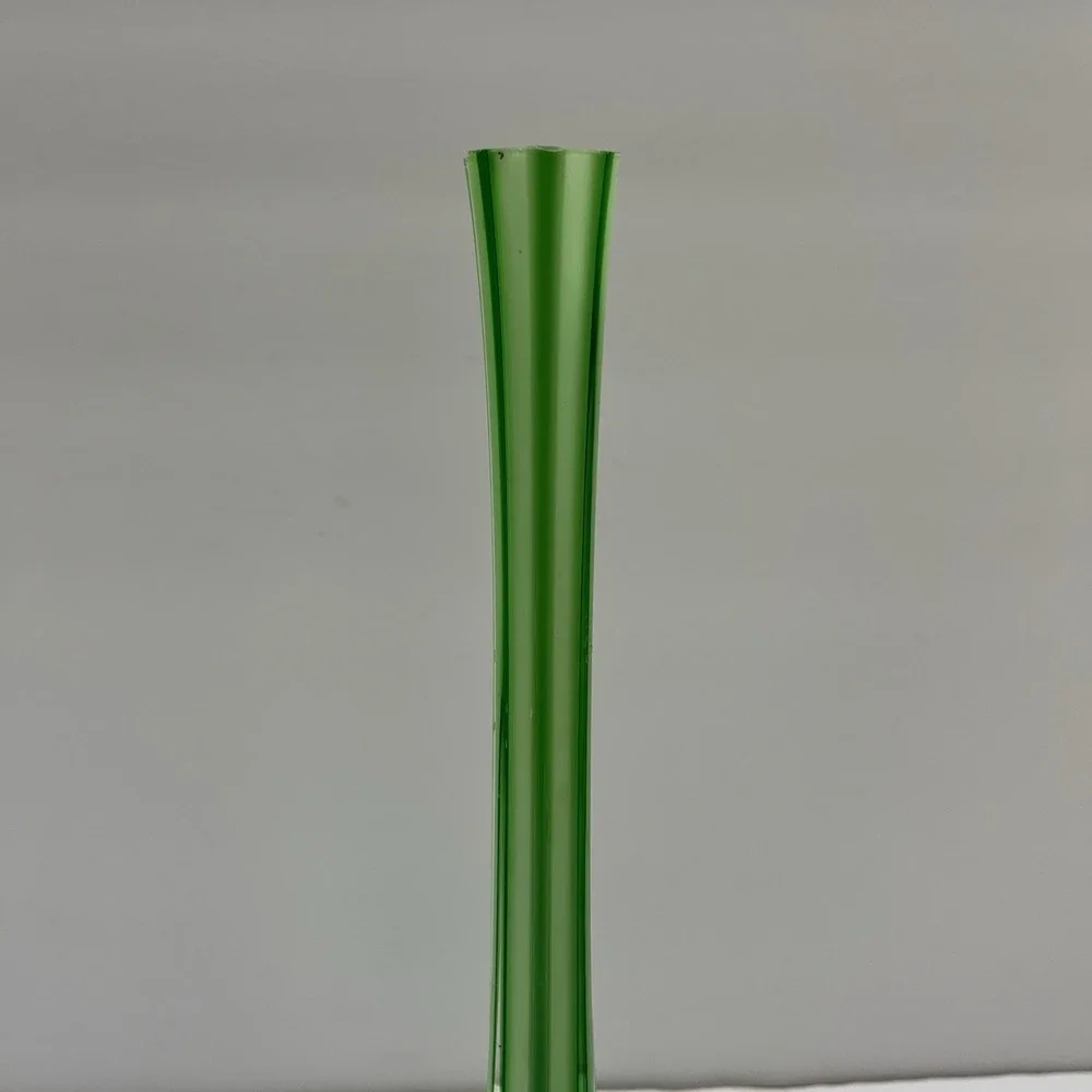 Vintage Art Glass Bud Base Green Clear Accents Petal-Shaped Base 11.5